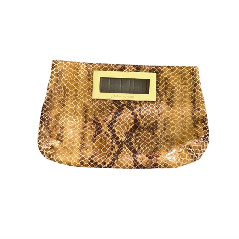 MICHAEL KORS Berkeley Python Clutch with Gold Handles